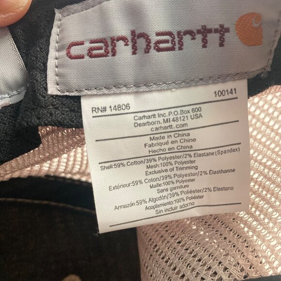 Carhartt Khaki Mesh Snapback Trucker Hat Logo Patch Cotton Blend Beige Black Cap - Picture 5 of 10